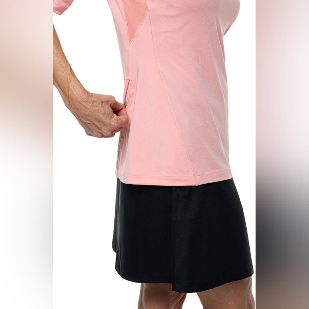 Coolibar UPF 50+ Devi Short Sleeve Fitness Top, Rear Zip Pocket, Gently Pre-Worn